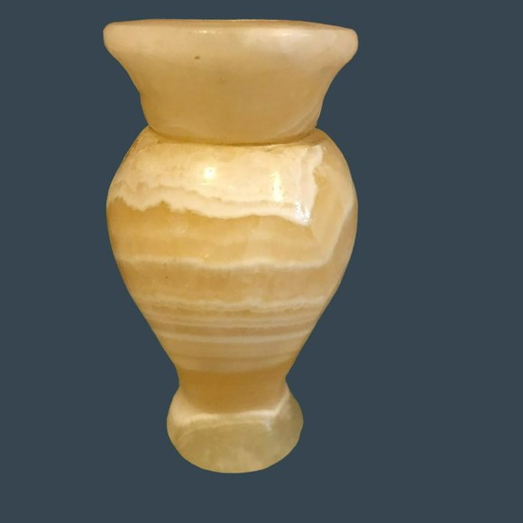 Marble Alabaster Stone Vase Beige White Handmade 3 3/4" Tall - Picture 4 of 6